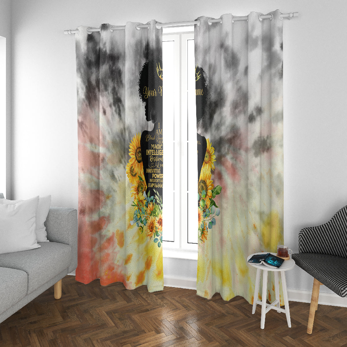 I Am Black Queen Window Curtain Flowers Retro Style - Wonder Print Shop
