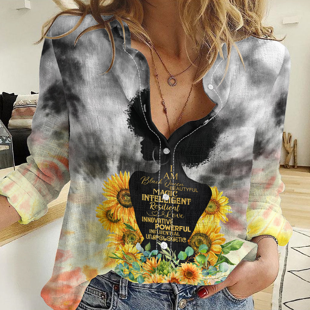 I Am Black Queen Women Casual Shirt Flowers Retro Style - Wonder Print Shop