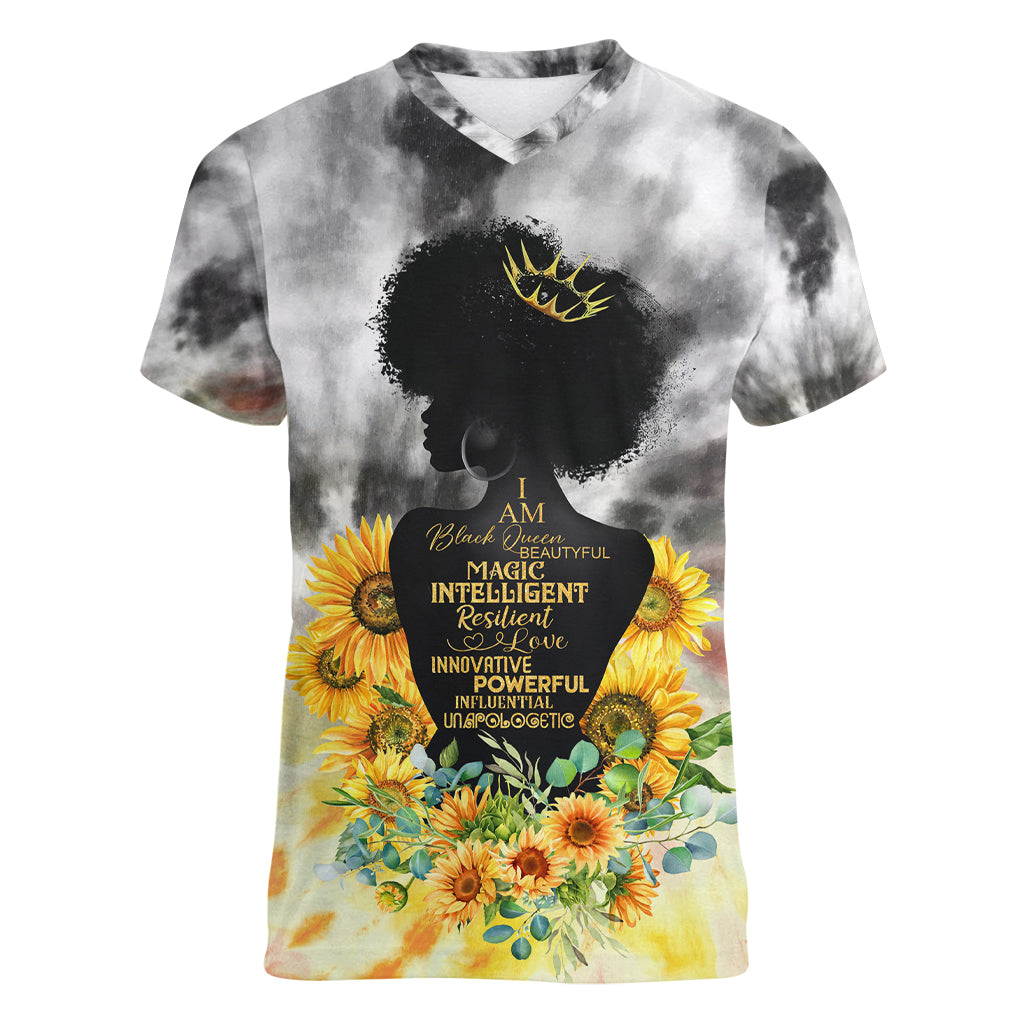 I Am Black Queen Women V Neck T Shirt Flowers Retro Style - Wonder Print Shop
