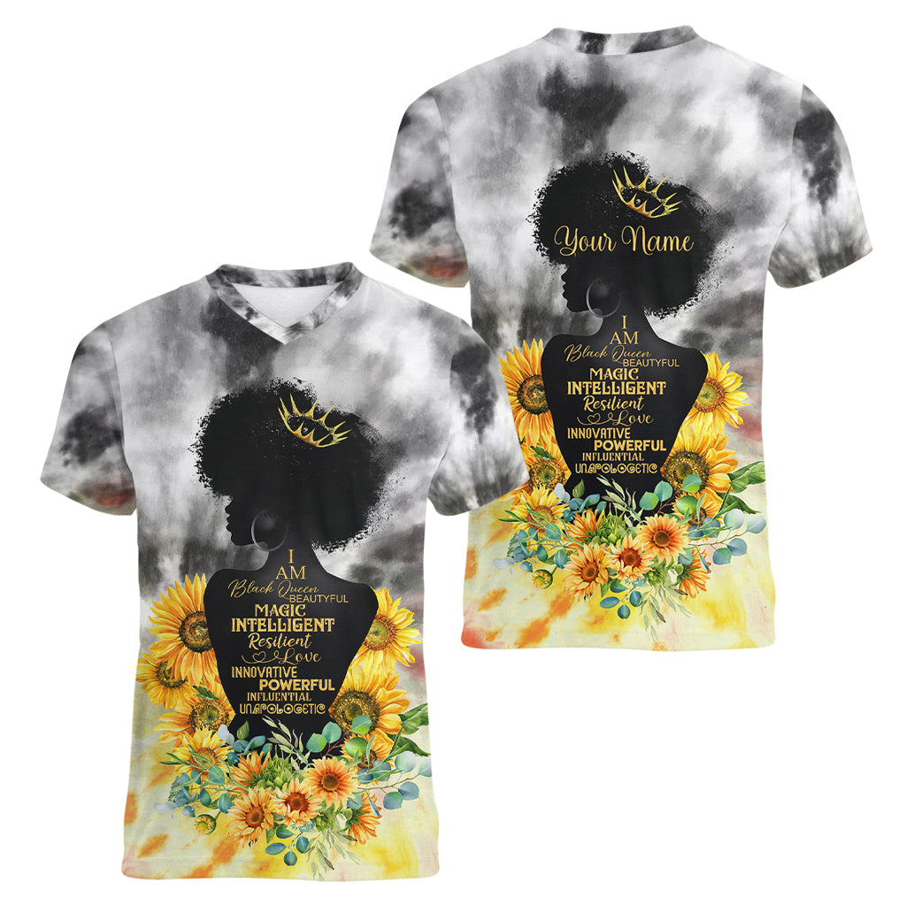 I Am Black Queen Women V Neck T Shirt Flowers Retro Style - Wonder Print Shop