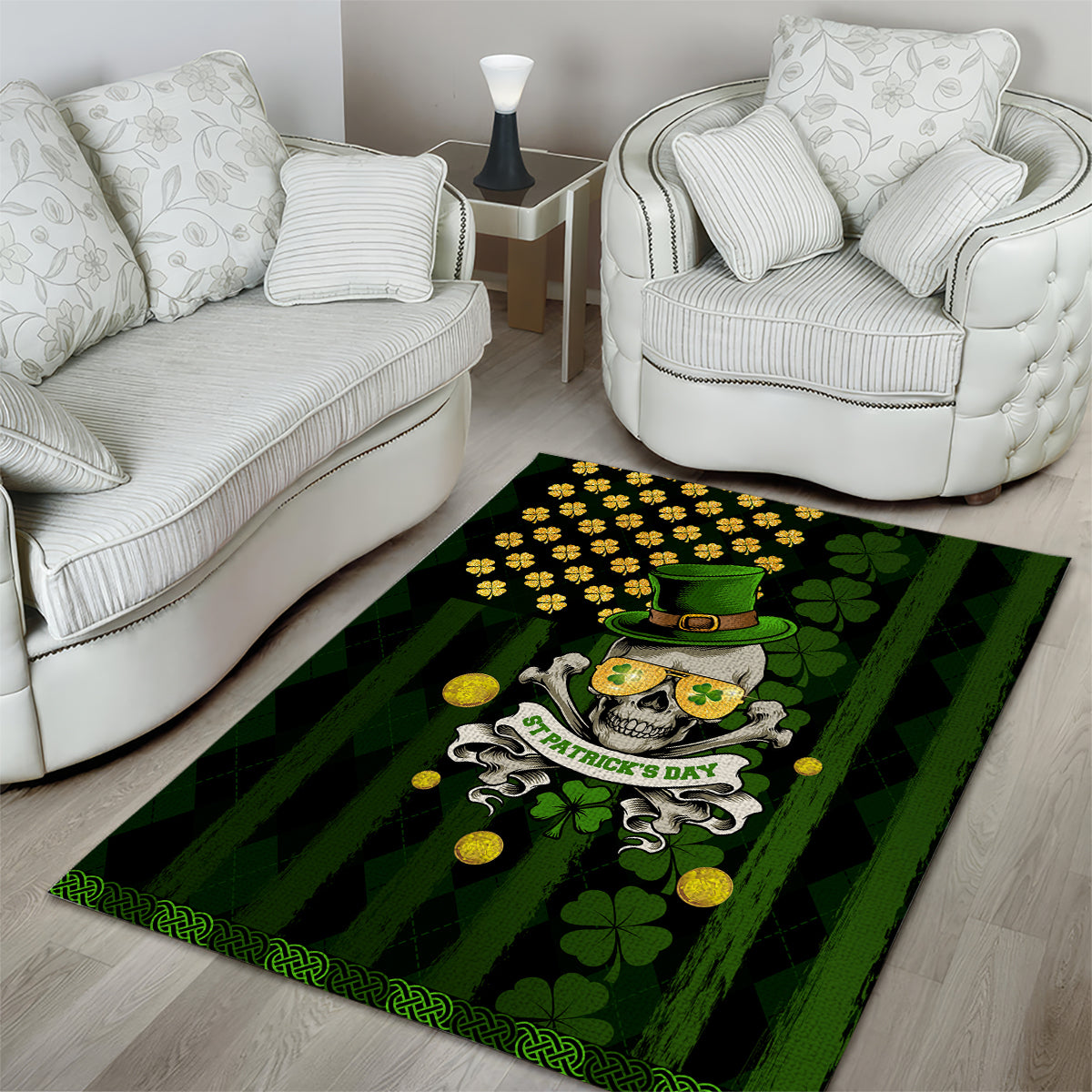 St Patrick's Day Skull Area Rug American Flag Shamrock - Wonder Print Shop