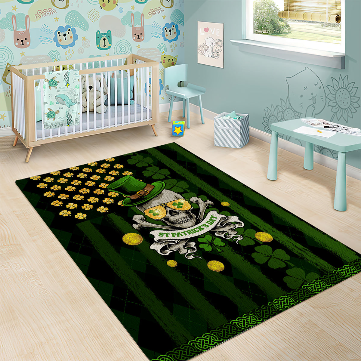 St Patrick's Day Skull Area Rug American Flag Shamrock - Wonder Print Shop