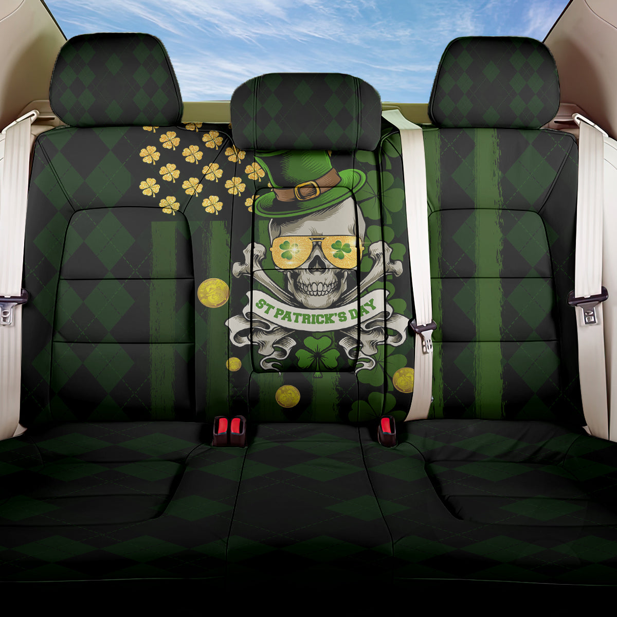 St Patrick's Day Skull Back Car Seat Cover American Flag Shamrock - Wonder Print Shop