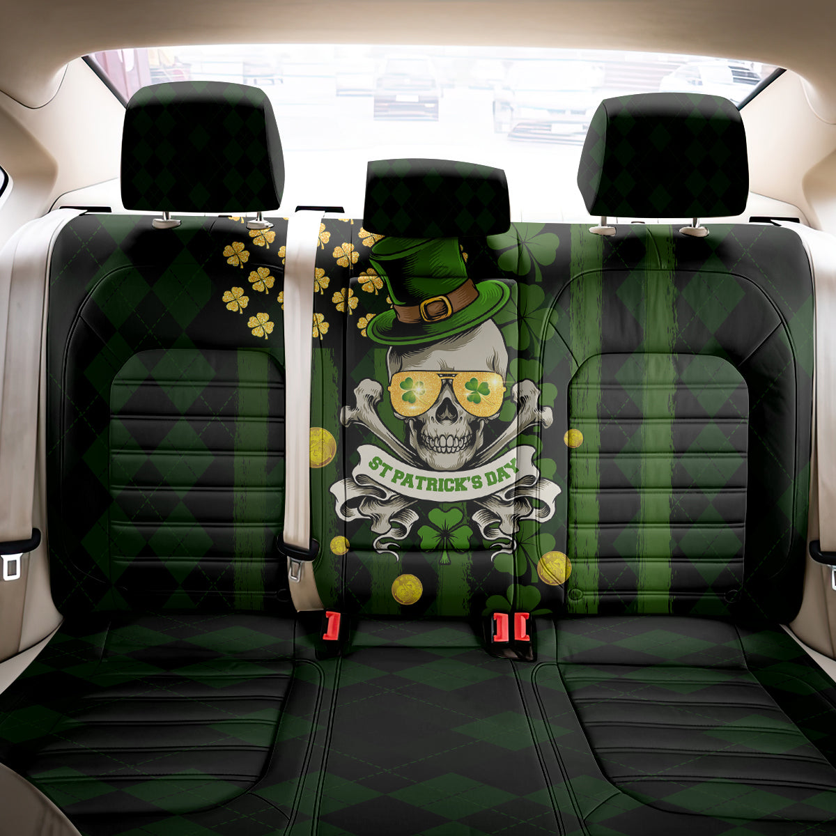 St Patrick's Day Skull Back Car Seat Cover American Flag Shamrock - Wonder Print Shop