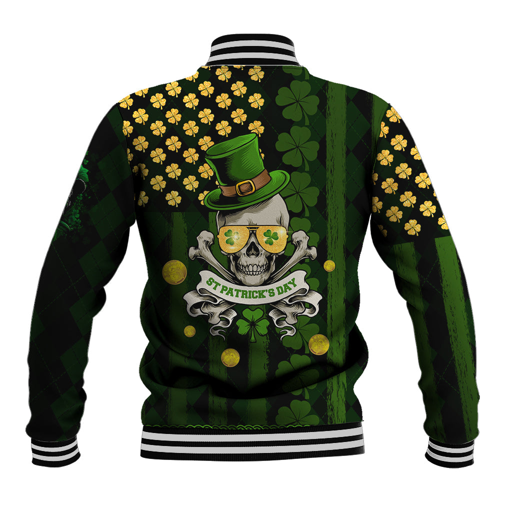St Patrick's Day Skull Baseball Jacket American Flag Shamrock - Wonder Print Shop