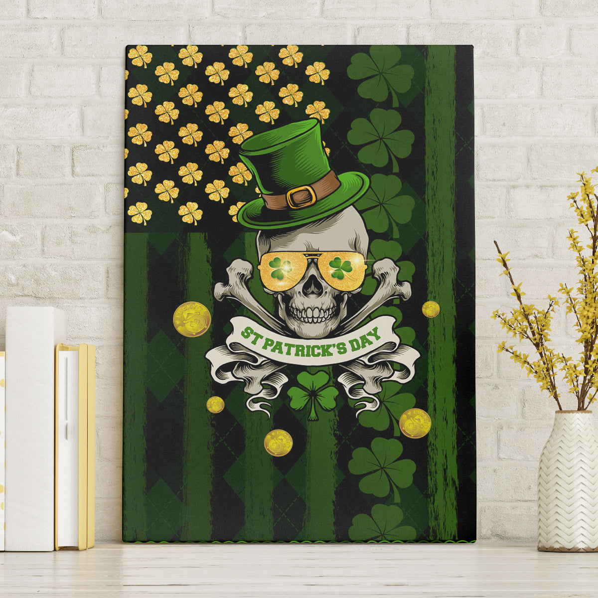 St Patrick's Day Skull Canvas Wall Art American Flag Shamrock - Wonder Print Shop