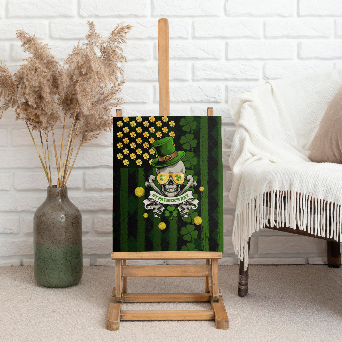 St Patrick's Day Skull Canvas Wall Art American Flag Shamrock - Wonder Print Shop