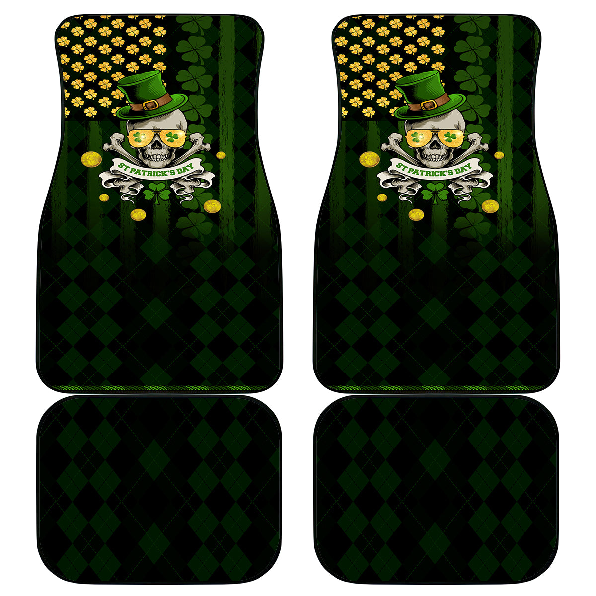 St Patrick's Day Skull Car Mats American Flag Shamrock - Wonder Print Shop