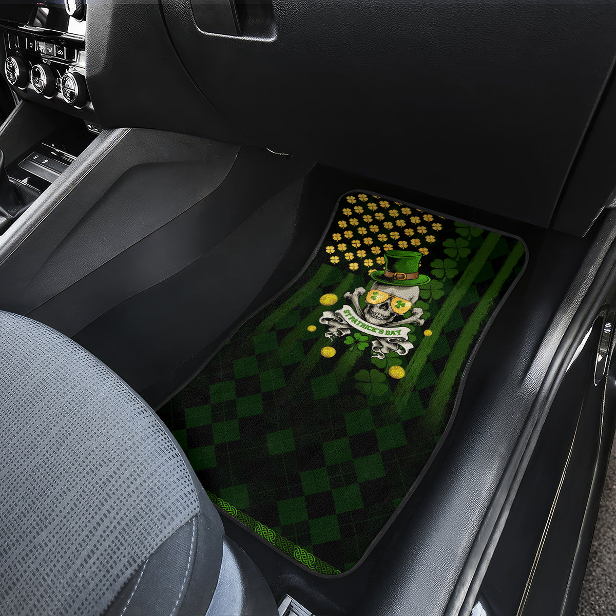 St Patrick's Day Skull Car Mats American Flag Shamrock - Wonder Print Shop