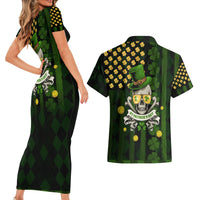 St Patrick's Day Skull Couples Matching Short Sleeve Bodycon Dress and Hawaiian Shirt American Flag Shamrock - Wonder Print Shop
