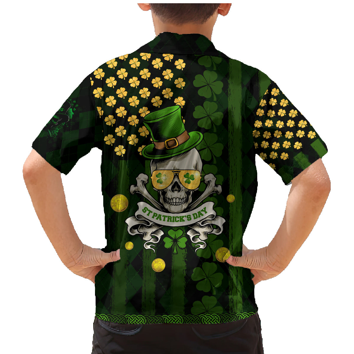 St Patrick's Day Skull Family Matching Mermaid Dress and Hawaiian Shirt American Flag Shamrock - Wonder Print Shop