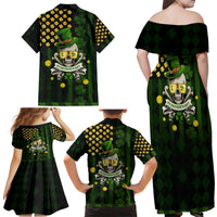 St Patrick's Day Skull Family Matching Off Shoulder Maxi Dress and Hawaiian Shirt American Flag Shamrock - Wonder Print Shop