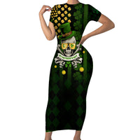 St Patrick's Day Skull Family Matching Short Sleeve Bodycon Dress and Hawaiian Shirt American Flag Shamrock - Wonder Print Shop
