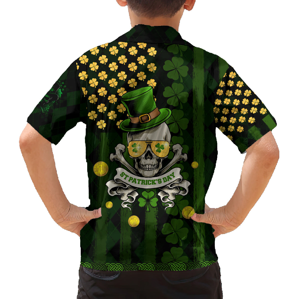 St Patrick's Day Skull Family Matching Summer Maxi Dress and Hawaiian Shirt American Flag Shamrock - Wonder Print Shop