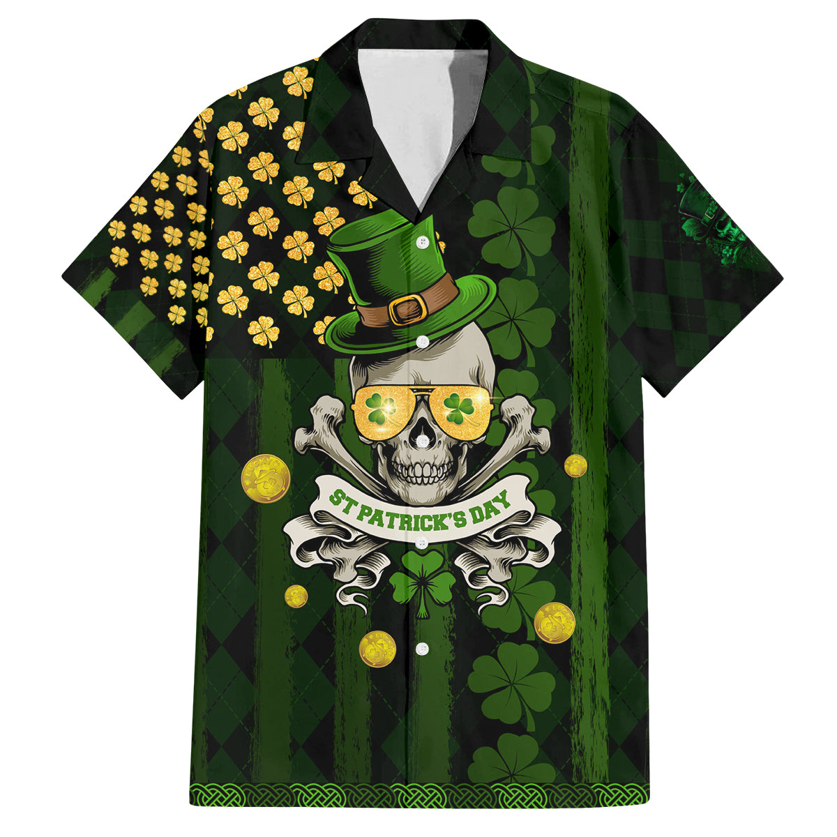 St Patrick's Day Skull Family Matching Tank Maxi Dress and Hawaiian Shirt American Flag Shamrock - Wonder Print Shop