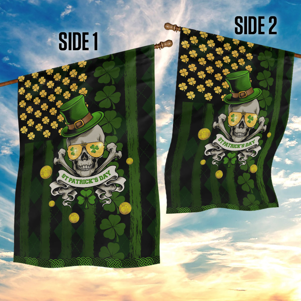 St Patrick's Day Skull Garden Flag American Flag Shamrock - Wonder Print Shop