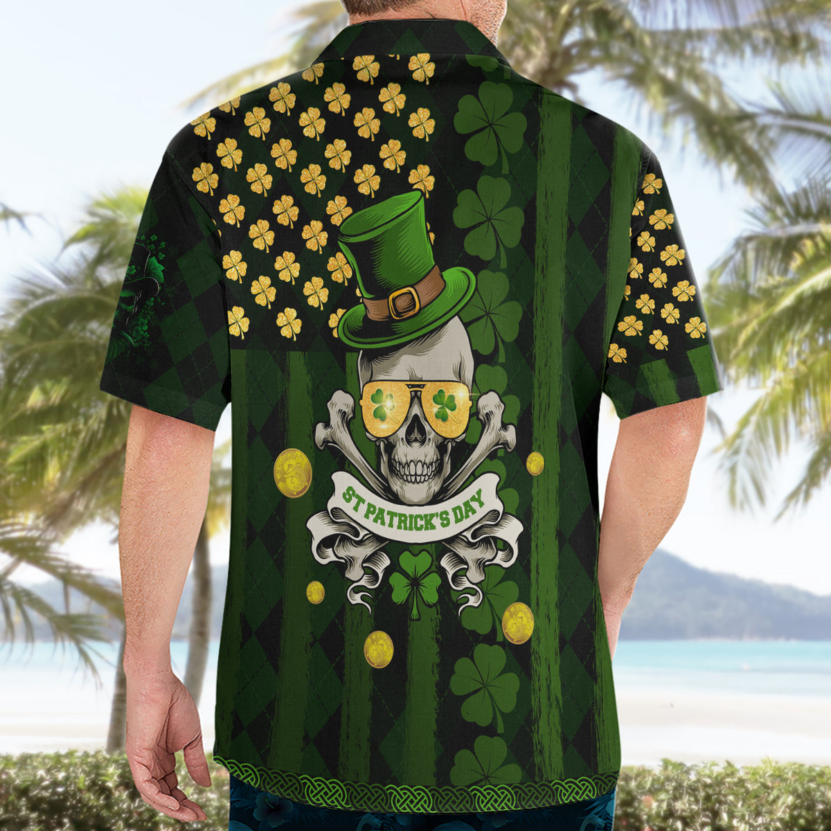 St Patrick's Day Skull Hawaiian Shirt American Flag Shamrock - Wonder Print Shop