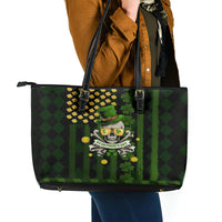 St Patrick's Day Skull Leather Tote Bag American Flag Shamrock - Wonder Print Shop