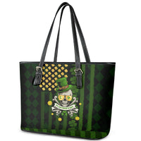 St Patrick's Day Skull Leather Tote Bag American Flag Shamrock - Wonder Print Shop