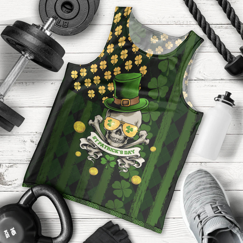 St Patrick's Day Skull Men Tank Top American Flag Shamrock - Wonder Print Shop
