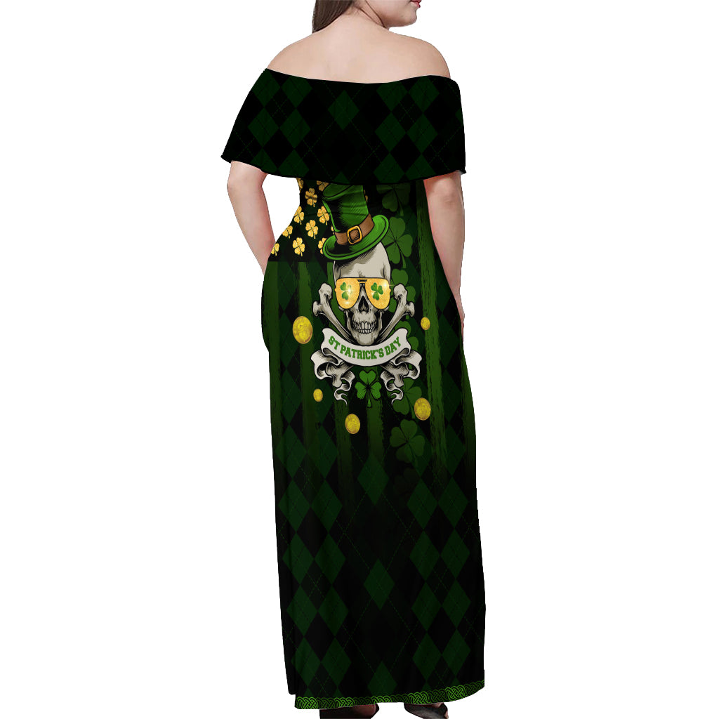 St Patrick's Day Skull Off Shoulder Maxi Dress American Flag Shamrock - Wonder Print Shop