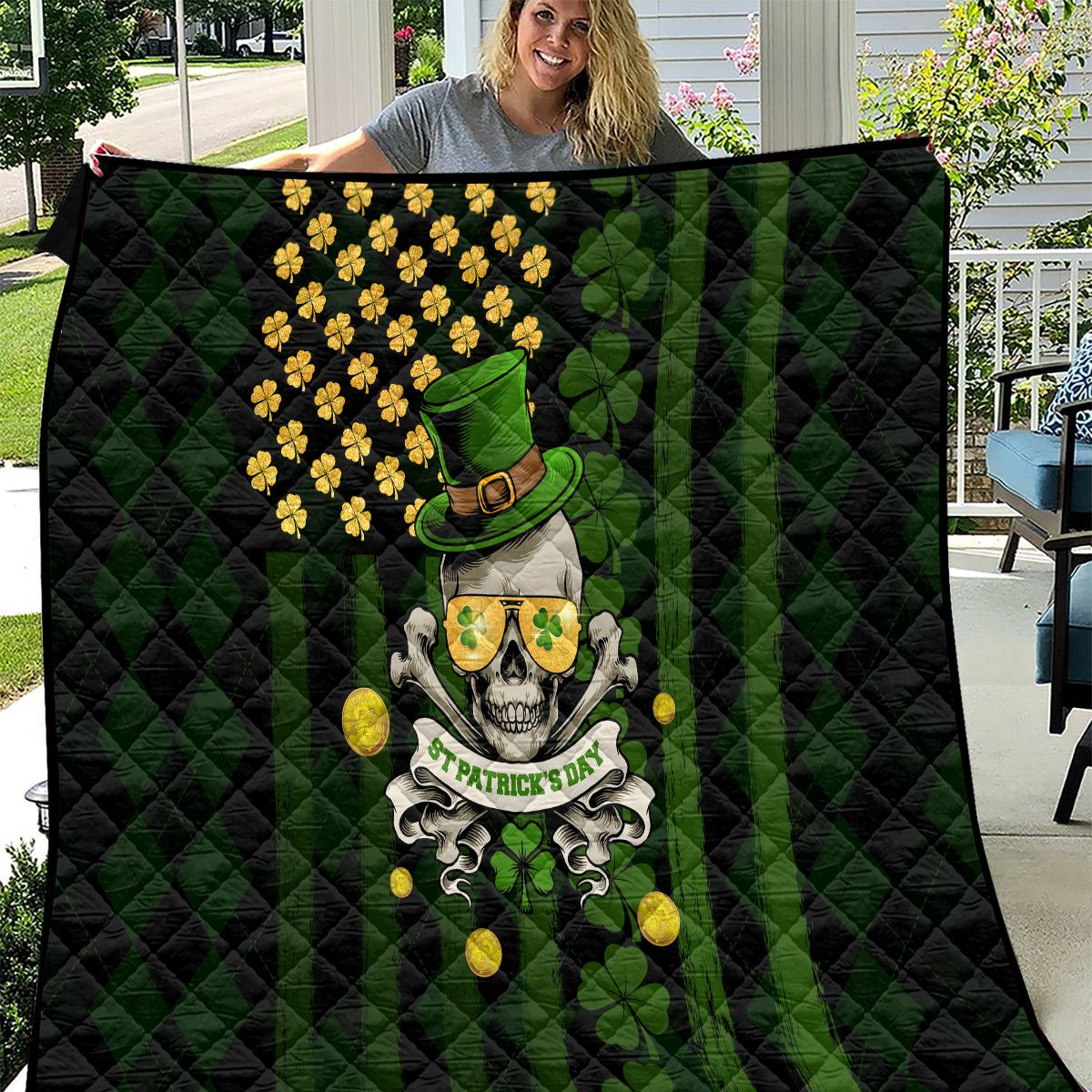 St Patrick's Day Skull Quilt American Flag Shamrock - Wonder Print Shop