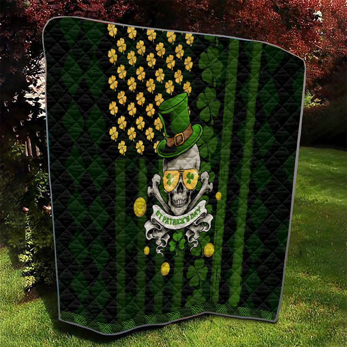 St Patrick's Day Skull Quilt American Flag Shamrock - Wonder Print Shop