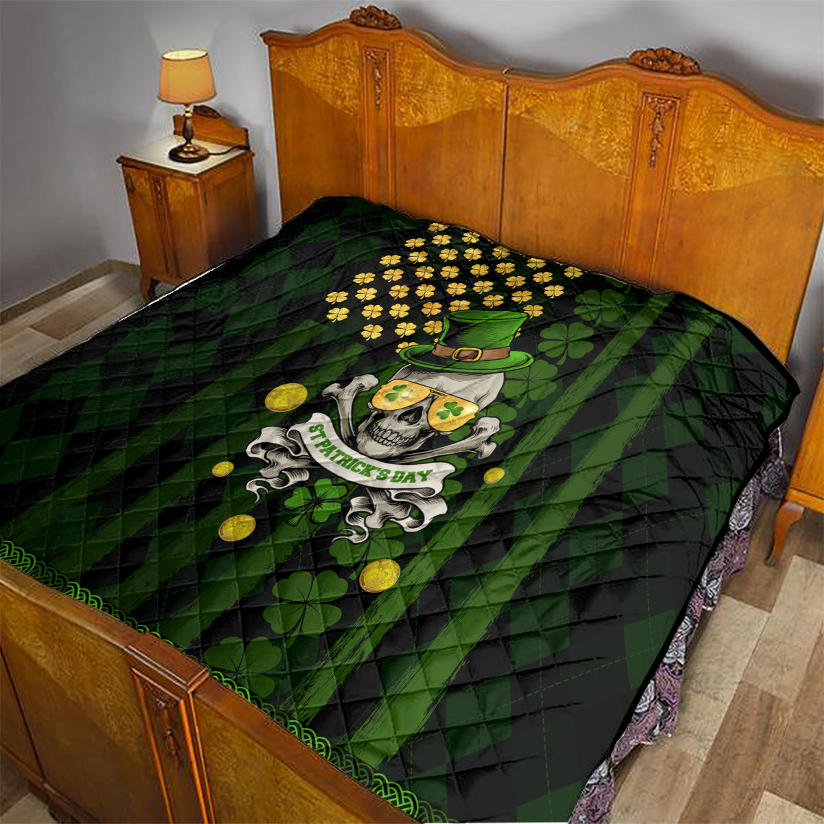 St Patrick's Day Skull Quilt American Flag Shamrock - Wonder Print Shop