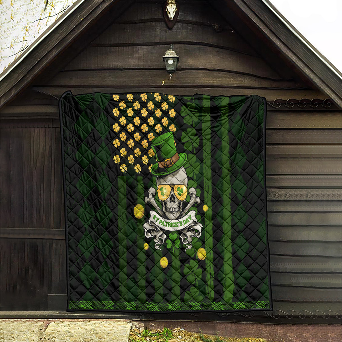 St Patrick's Day Skull Quilt American Flag Shamrock - Wonder Print Shop