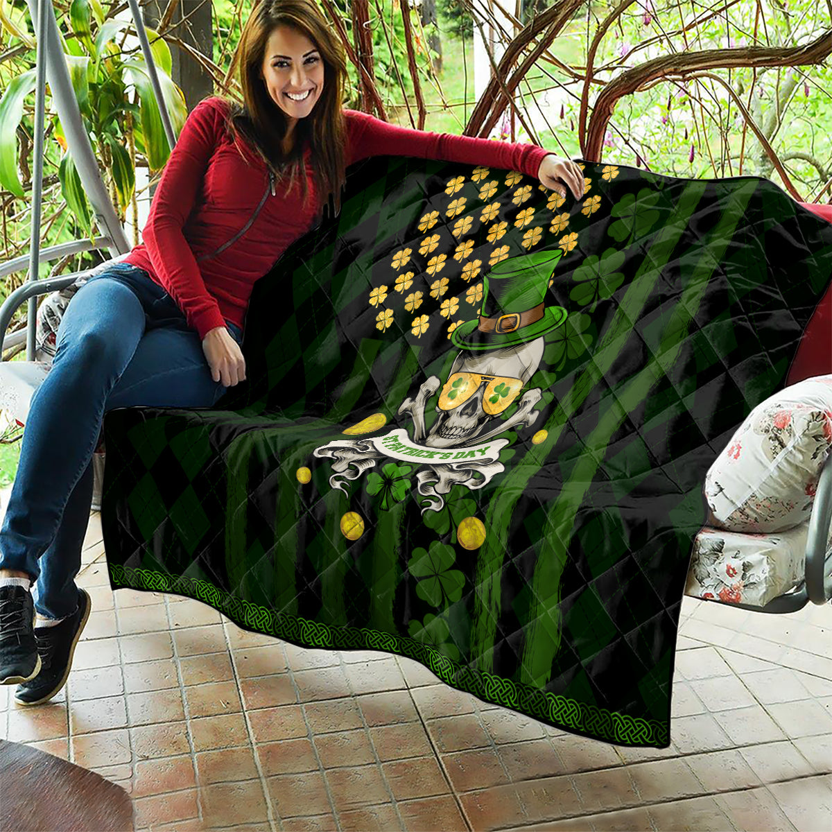 St Patrick's Day Skull Quilt American Flag Shamrock - Wonder Print Shop