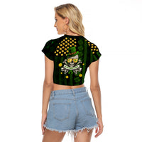 St Patrick's Day Skull Raglan Cropped T Shirt American Flag Shamrock - Wonder Print Shop