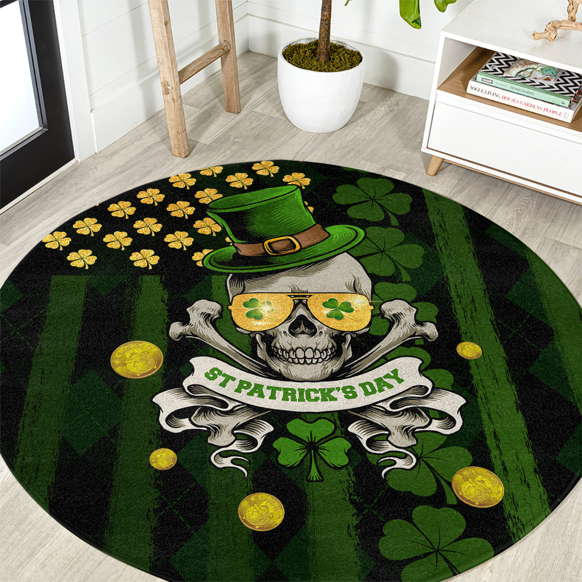 St Patrick's Day Skull Round Carpet American Flag Shamrock