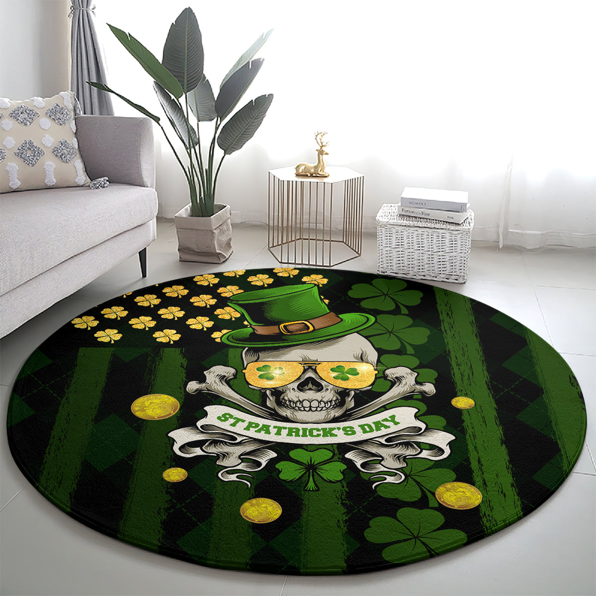 St Patrick's Day Skull Round Carpet American Flag Shamrock