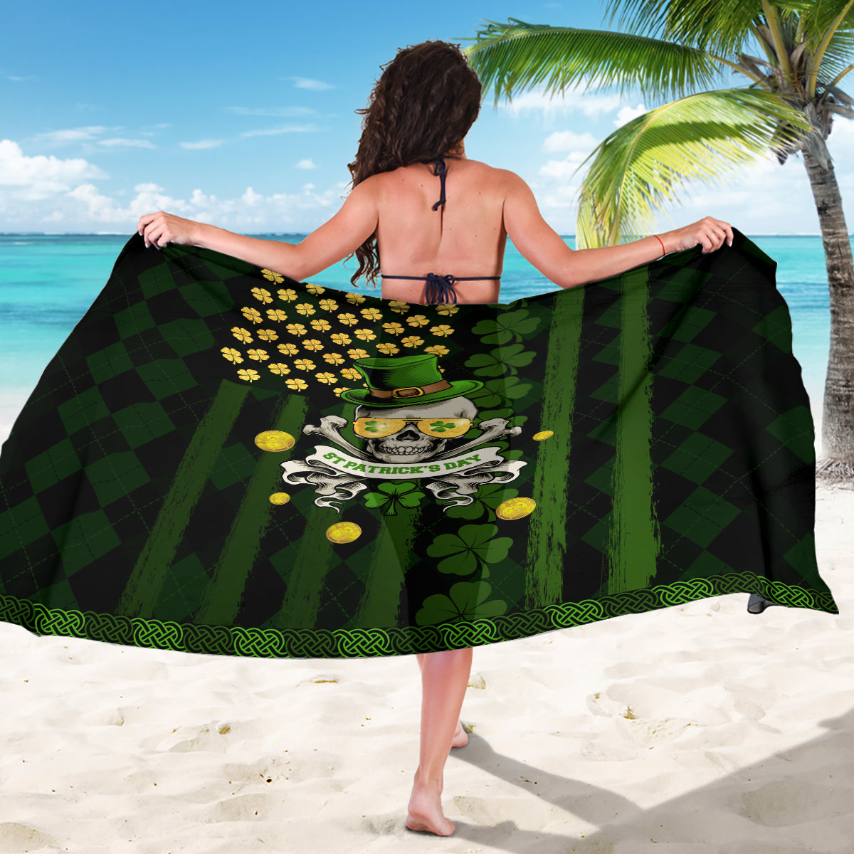 St Patrick's Day Skull Sarong American Flag Shamrock - Wonder Print Shop