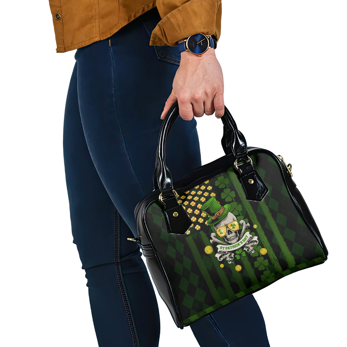 St Patrick's Day Skull Shoulder Handbag American Flag Shamrock