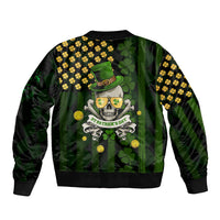 St Patrick's Day Skull Sleeve Zip Bomber Jacket American Flag Shamrock - Wonder Print Shop
