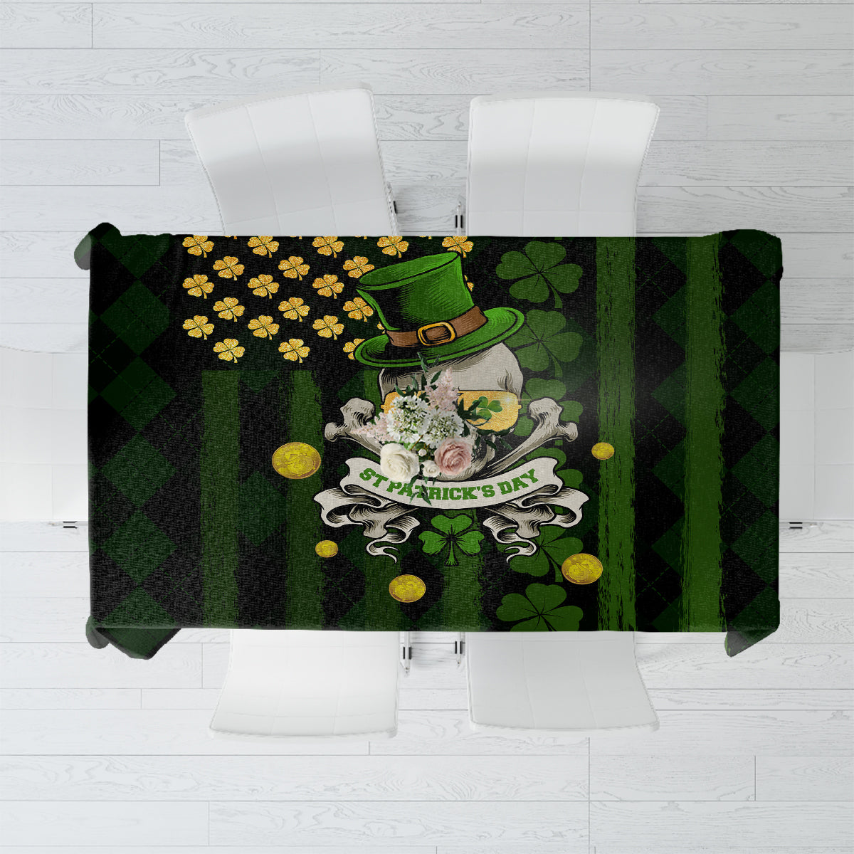 St Patrick's Day Skull Tablecloth American Flag Shamrock - Wonder Print Shop
