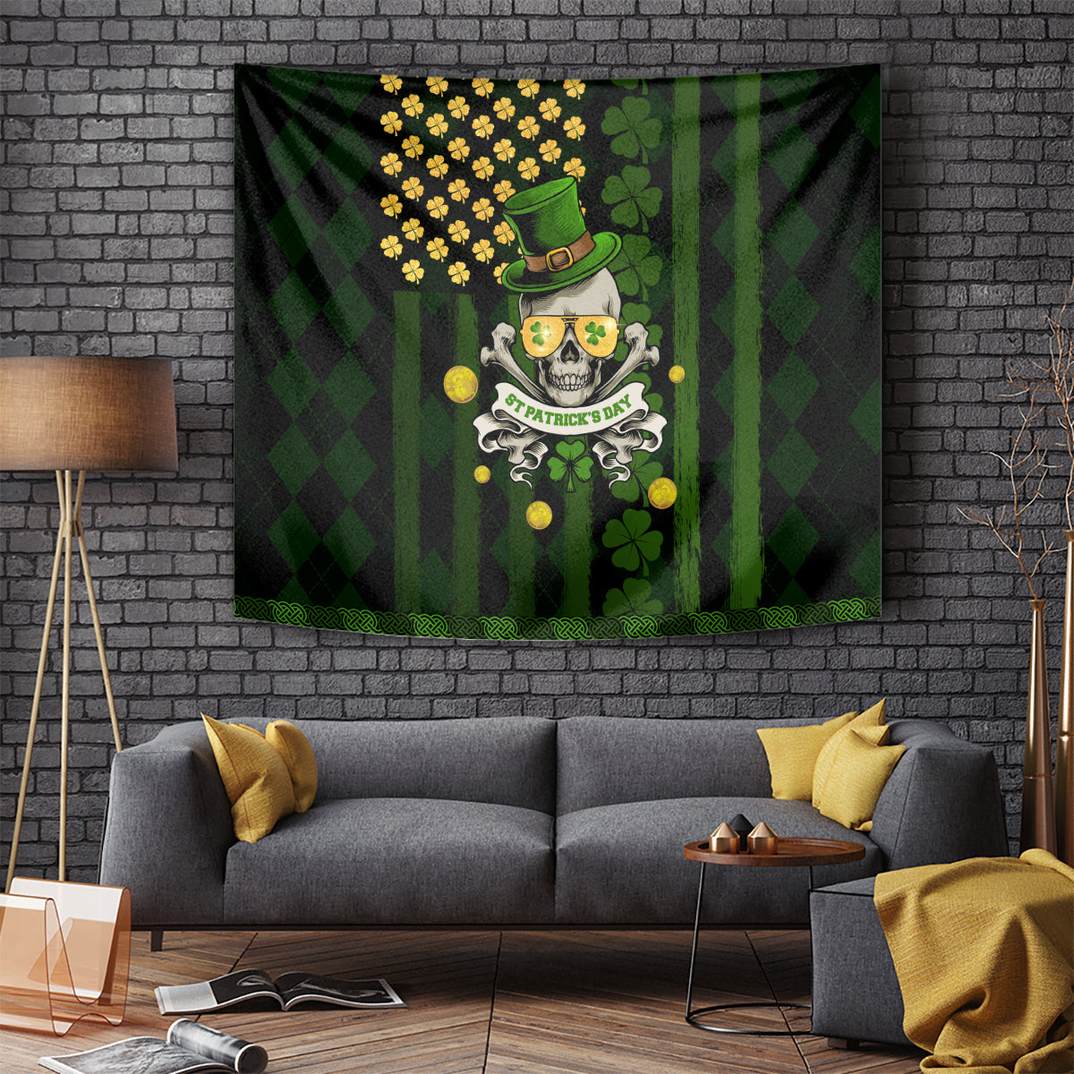 St Patrick's Day Skull Tapestry American Flag Shamrock - Wonder Print Shop