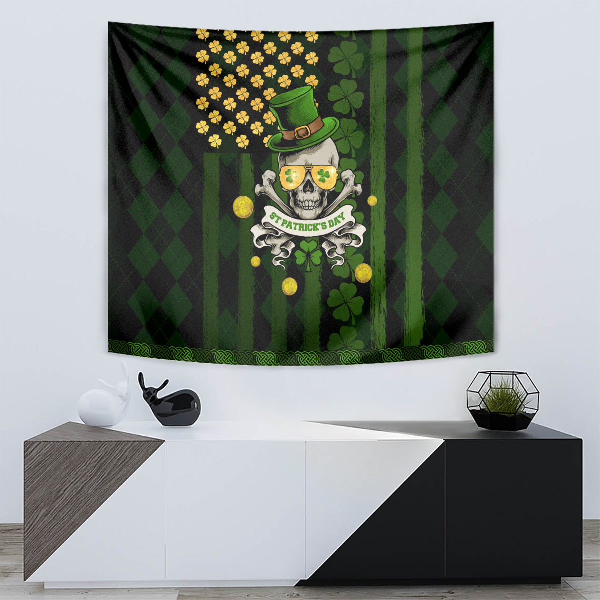 St Patrick's Day Skull Tapestry American Flag Shamrock - Wonder Print Shop