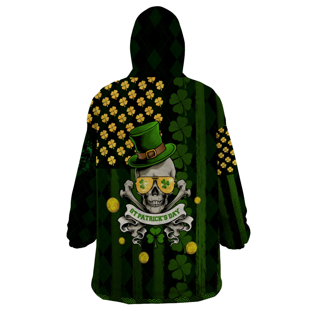 St Patrick's Day Skull Wearable Blanket Hoodie American Flag Shamrock - Wonder Print Shop