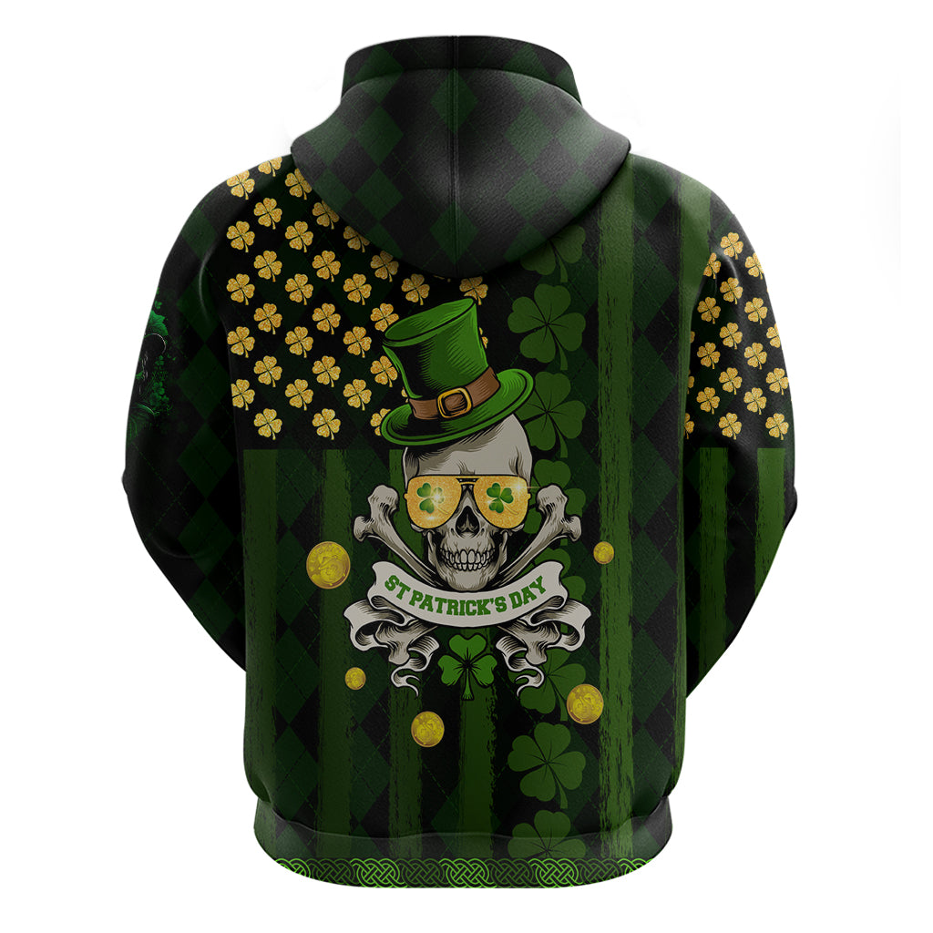 St Patrick's Day Skull Zip Hoodie American Flag Shamrock - Wonder Print Shop