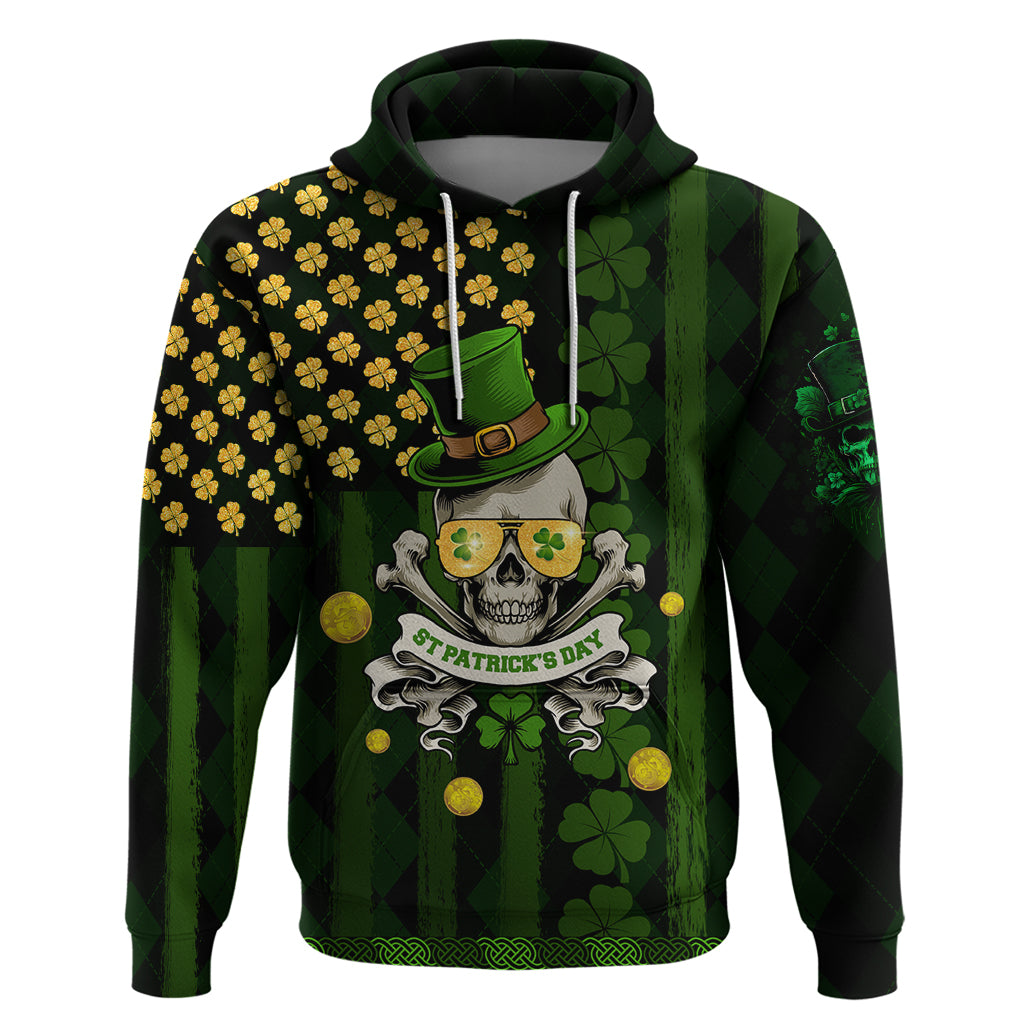 St Patrick's Day Skull Zip Hoodie American Flag Shamrock - Wonder Print Shop