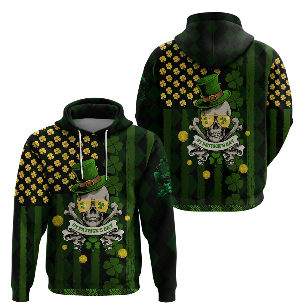 St Patrick's Day Skull Zip Hoodie American Flag Shamrock - Wonder Print Shop