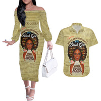 Personalized Black Girl African Couples Matching Off The Shoulder Long Sleeve Dress and Hawaiian Shirt Never Underestimate A Book Lover - Wonder Print Shop