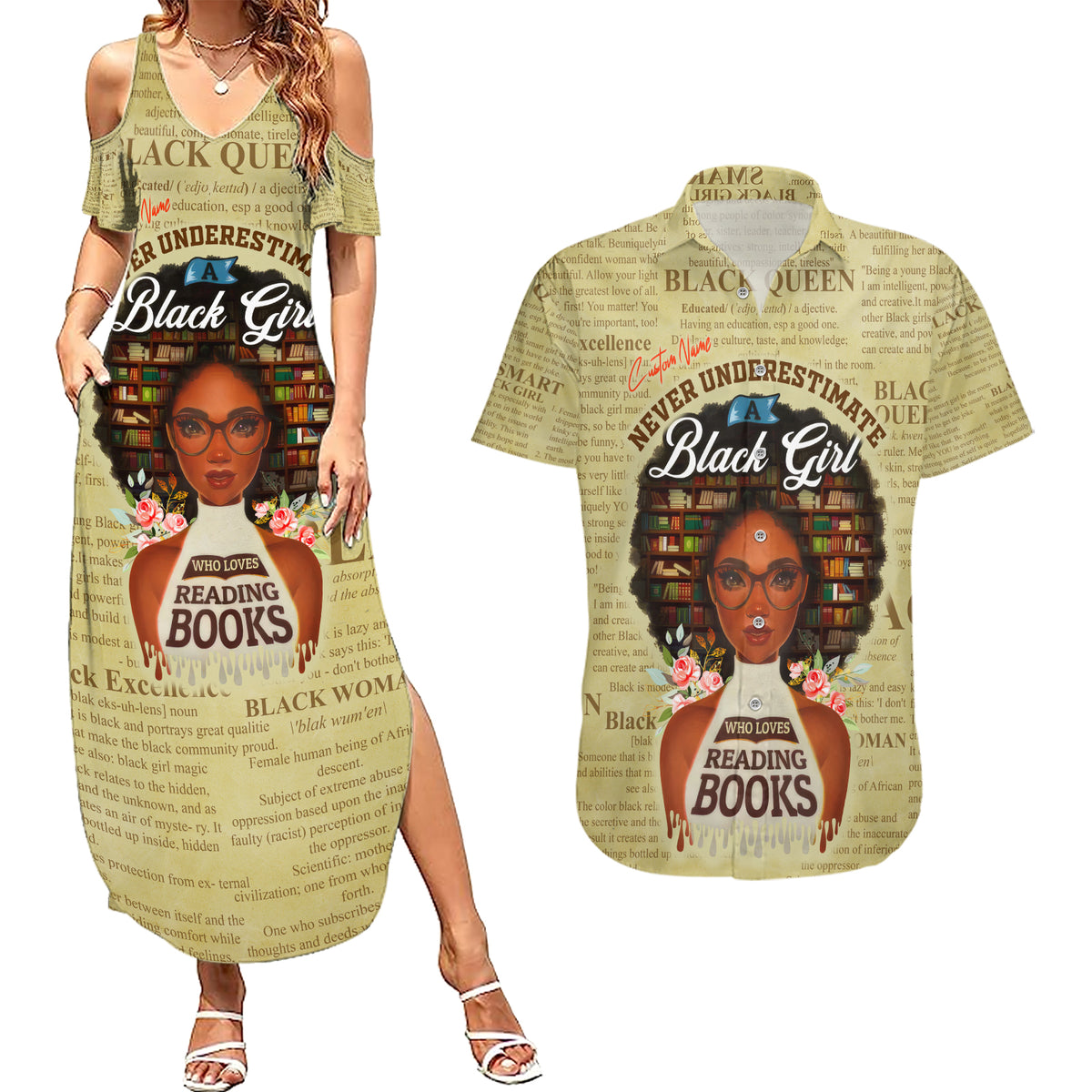 Personalized Black Girl African Couples Matching Summer Maxi Dress and Hawaiian Shirt Never Underestimate A Book Lover - Wonder Print Shop