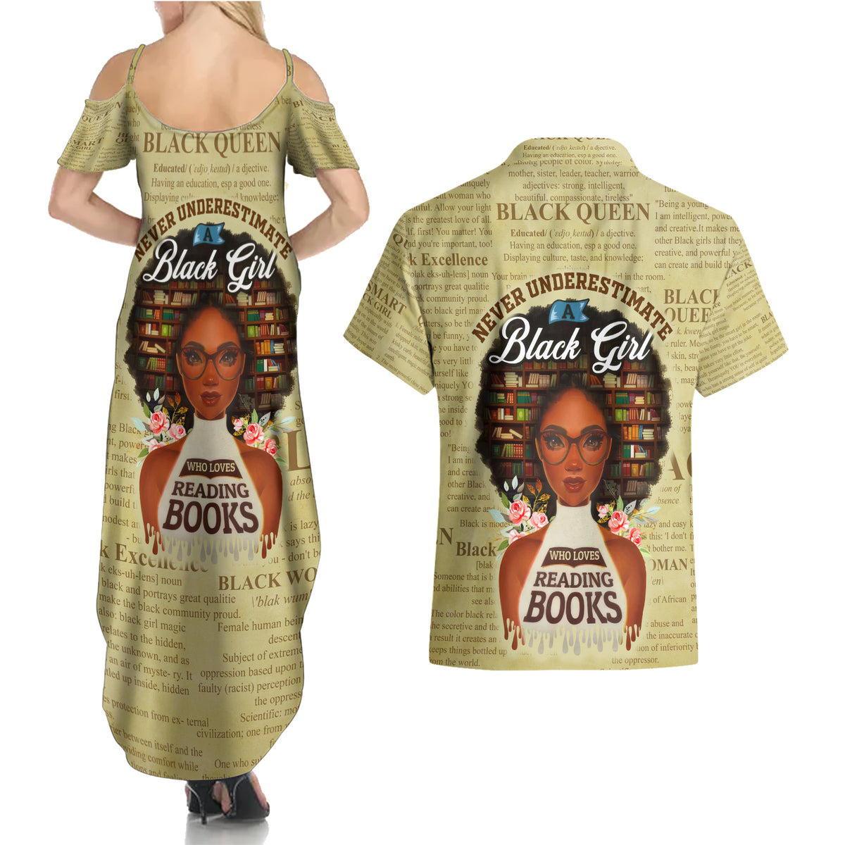 Personalized Black Girl African Couples Matching Summer Maxi Dress and Hawaiian Shirt Never Underestimate A Book Lover - Wonder Print Shop