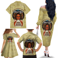 Personalized Black Girl African Family Matching Off Shoulder Long Sleeve Dress and Hawaiian Shirt Never Underestimate A Book Lover - Wonder Print Shop
