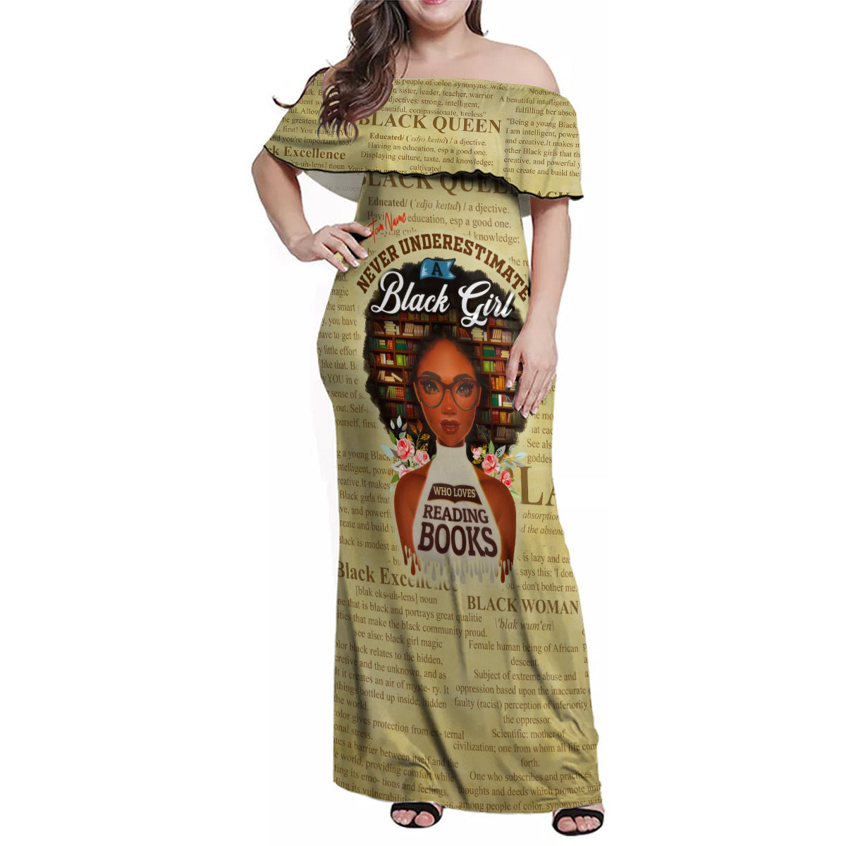Personalized Black Girl African Family Matching Off Shoulder Maxi Dress and Hawaiian Shirt Never Underestimate A Book Lover - Wonder Print Shop