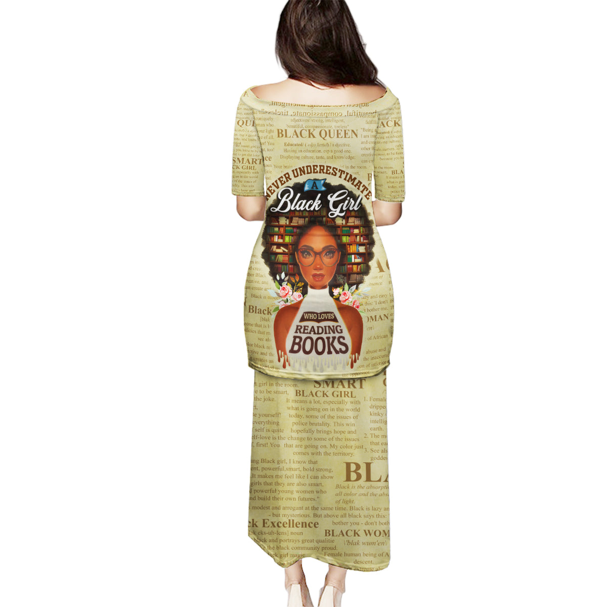 Personalized Black Girl African Family Matching Puletasi and Hawaiian Shirt Never Underestimate A Book Lover - Wonder Print Shop