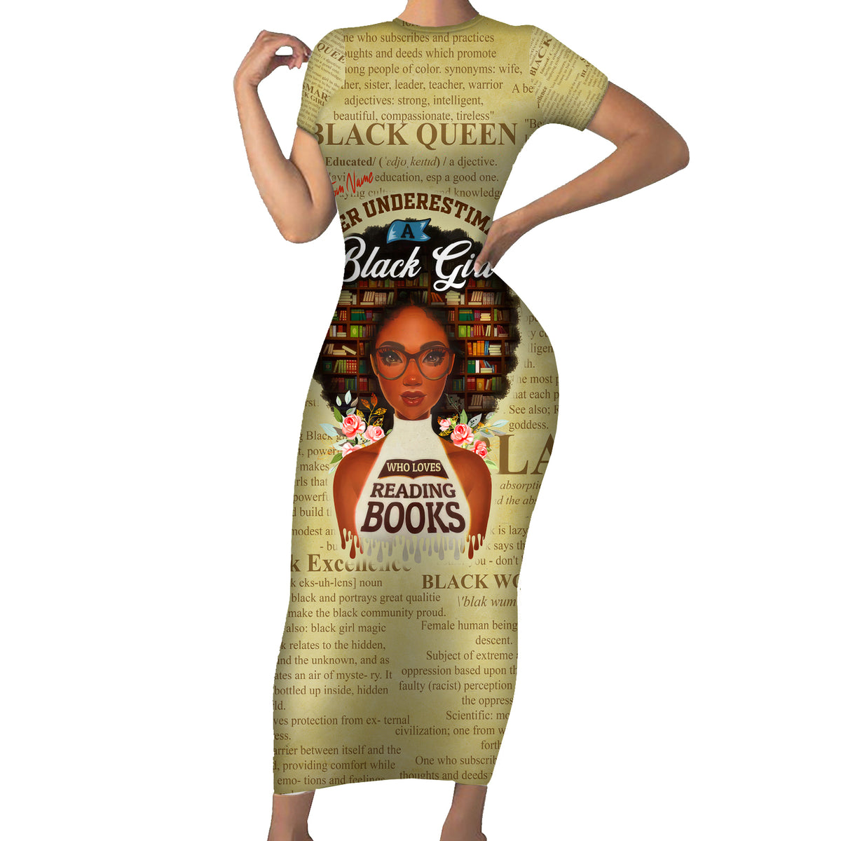 Personalized Black Girl African Family Matching Short Sleeve Bodycon Dress and Hawaiian Shirt Never Underestimate A Book Lover - Wonder Print Shop